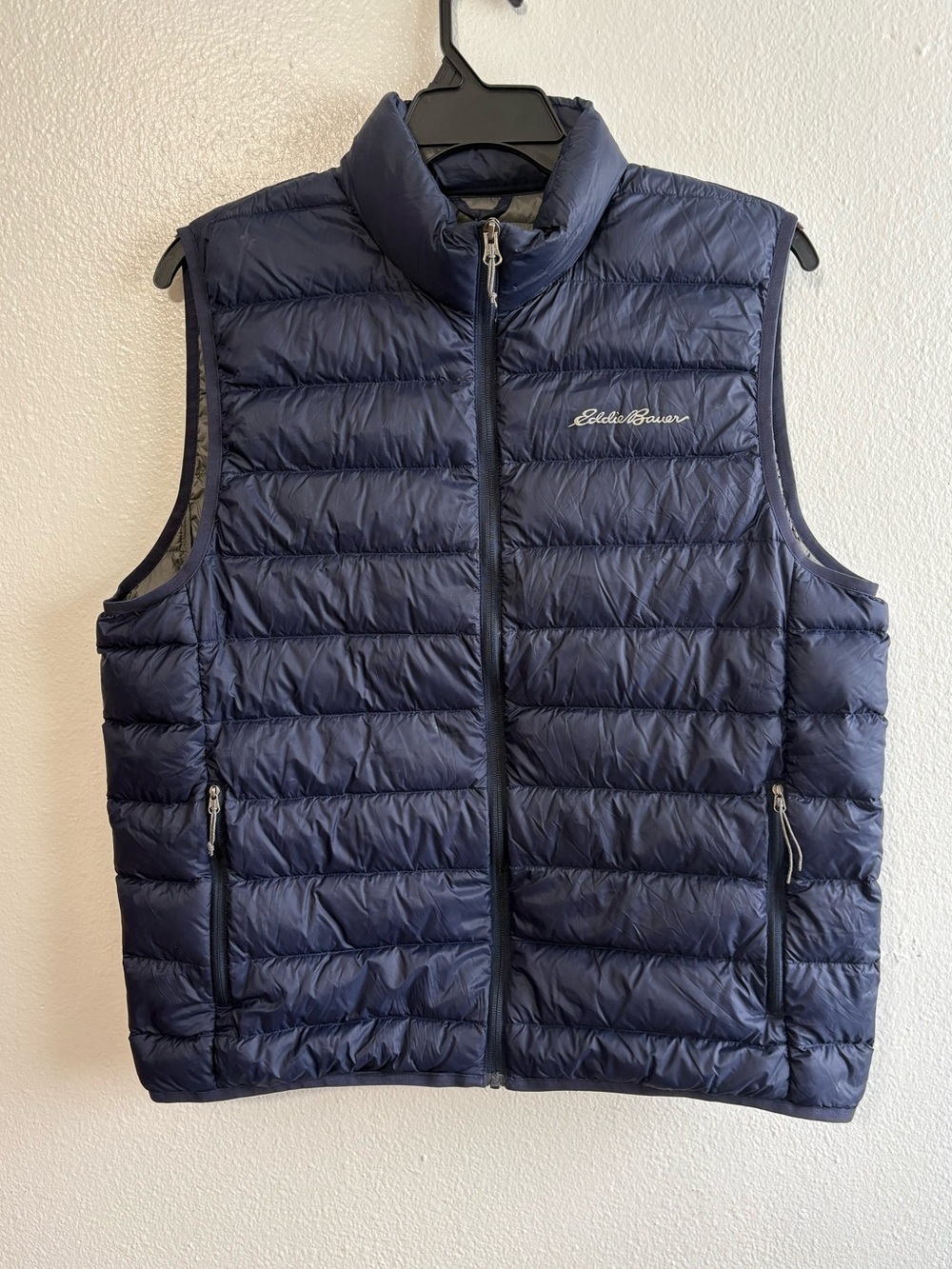 Eddie Bauer Size Men’s Large Navy Blue Down Filled Puffer Vest Outdoor Hiking